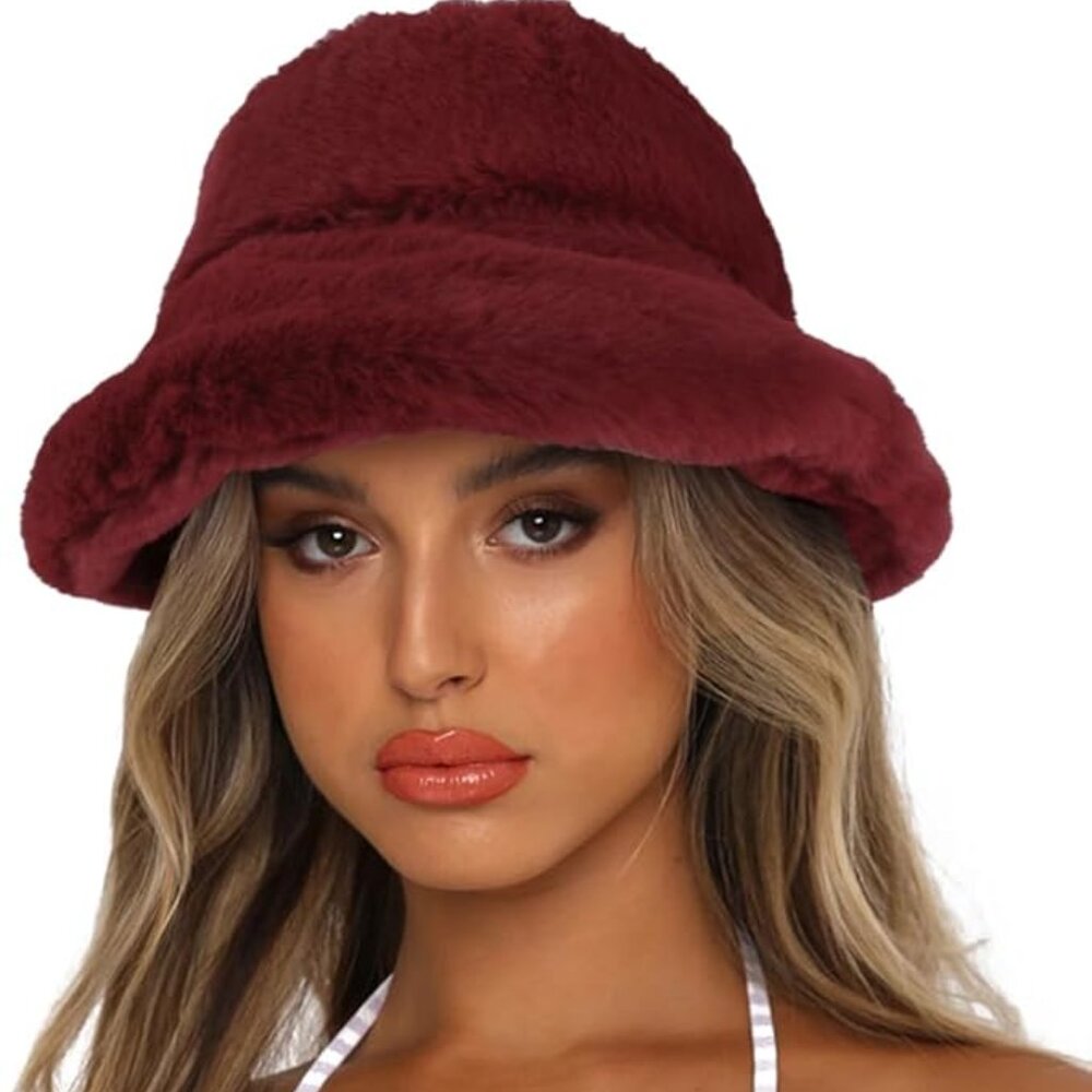 Winter bucket fluffy faux fur hat